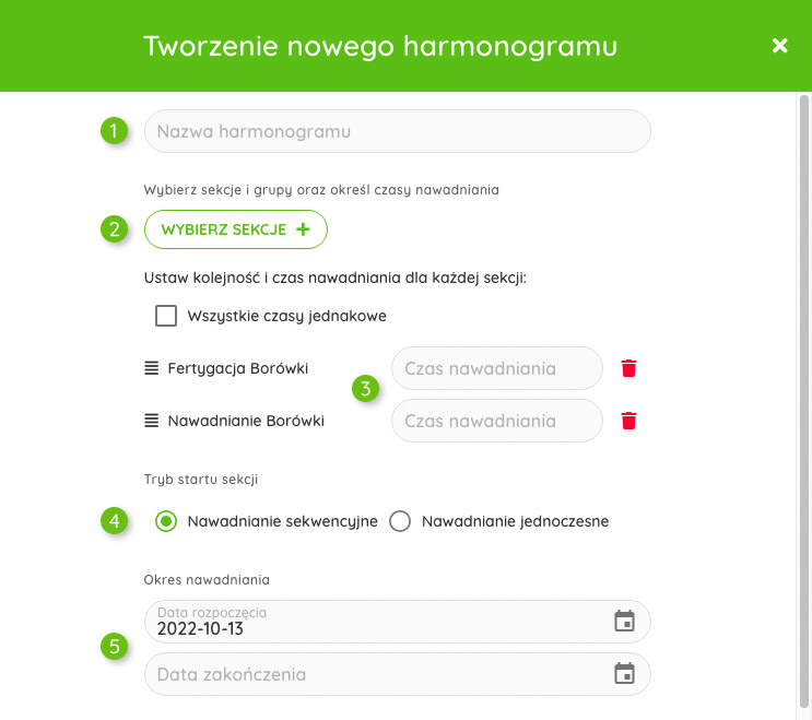 Nowy harmonogram - ekran 1 z 2