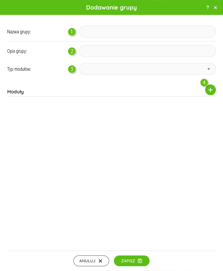Tworzenie nowej grupy modułów