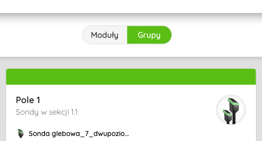 Przełącznik pomiędzy listą modułów i listą grup