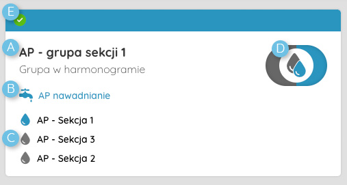 Kafelek z grupą sekcji nawadniających